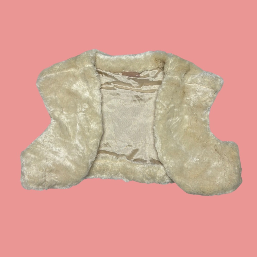 XXI Forever Cream Faux Fur Bolero Shrug Cropped Vest Womens Medium CT1652-K1358